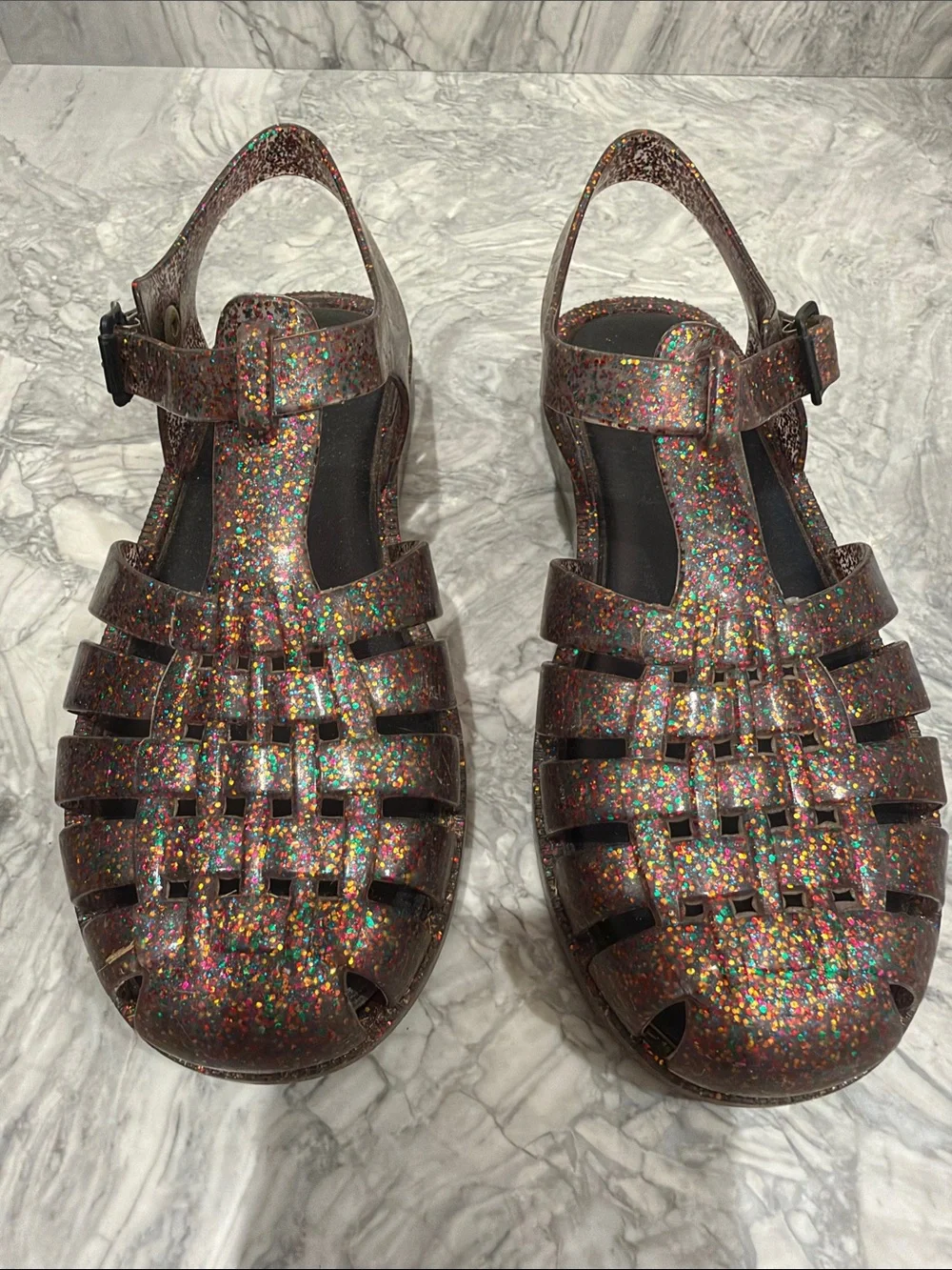 Mini Melissa Jelly Sandals with Multicolor Glitter